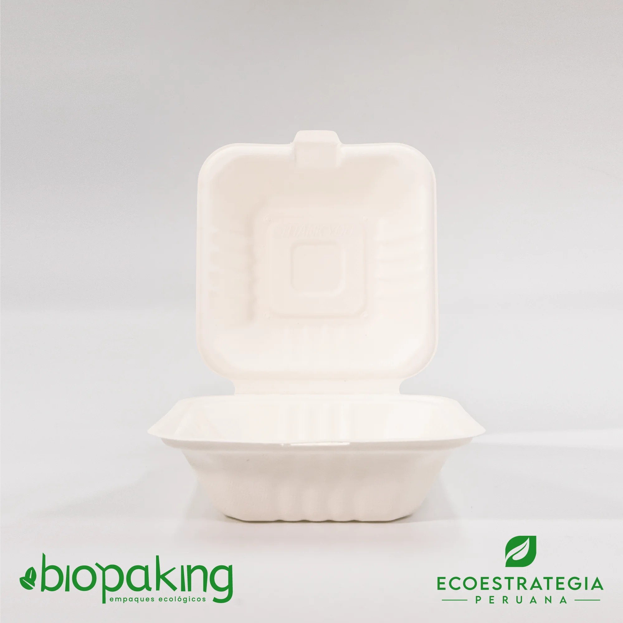 Este envase CT6 pequeño tiene una capacidad de 480ml. Producto de materiales biodegradables, hecho a base de fibra de caña de azúcar. Cotiza empaques y tapers