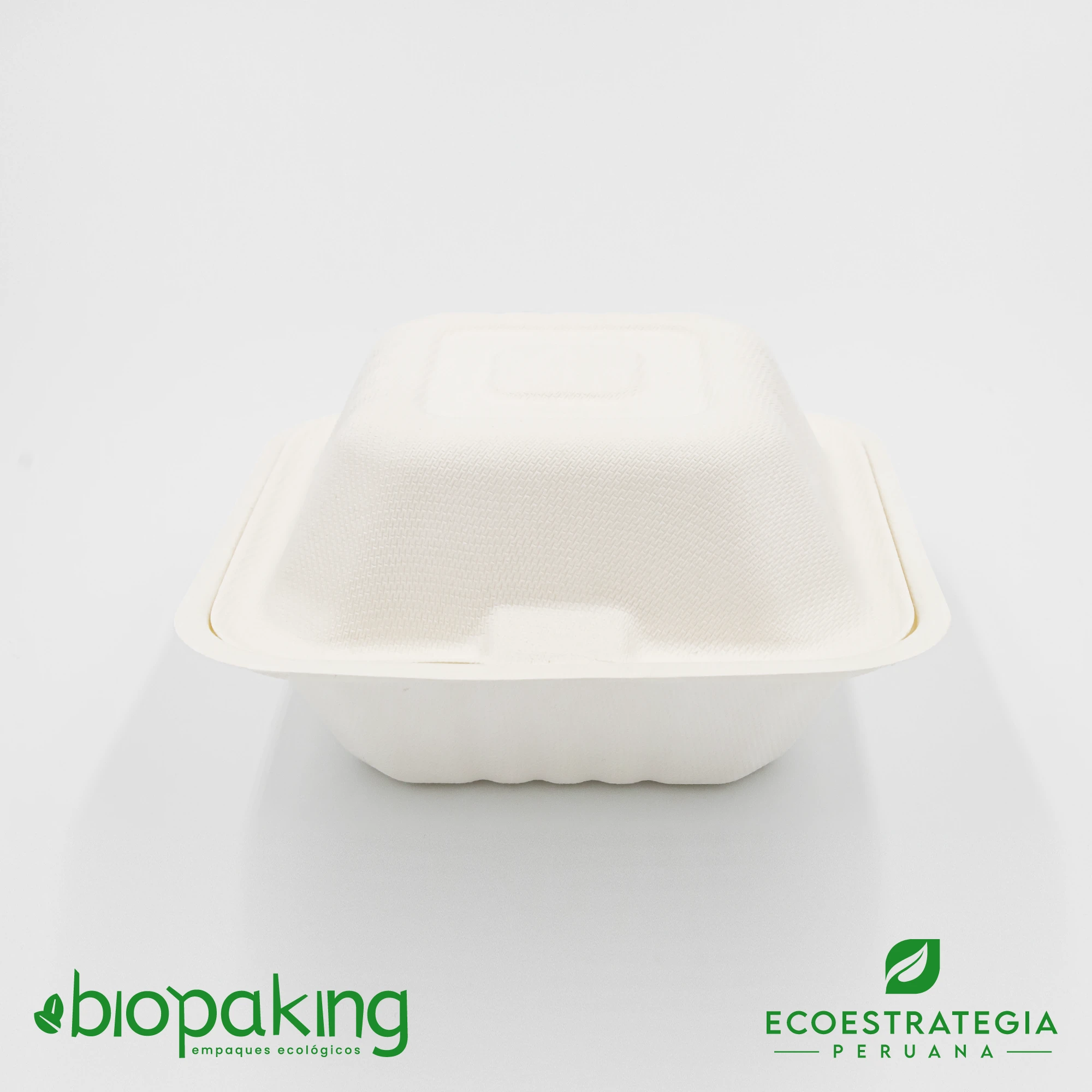 Este envase CT6 pequeño tiene una capacidad de 480ml. Producto de materiales biodegradables, hecho a base de fibra de caña de azúcar. Cotiza empaques y tapers