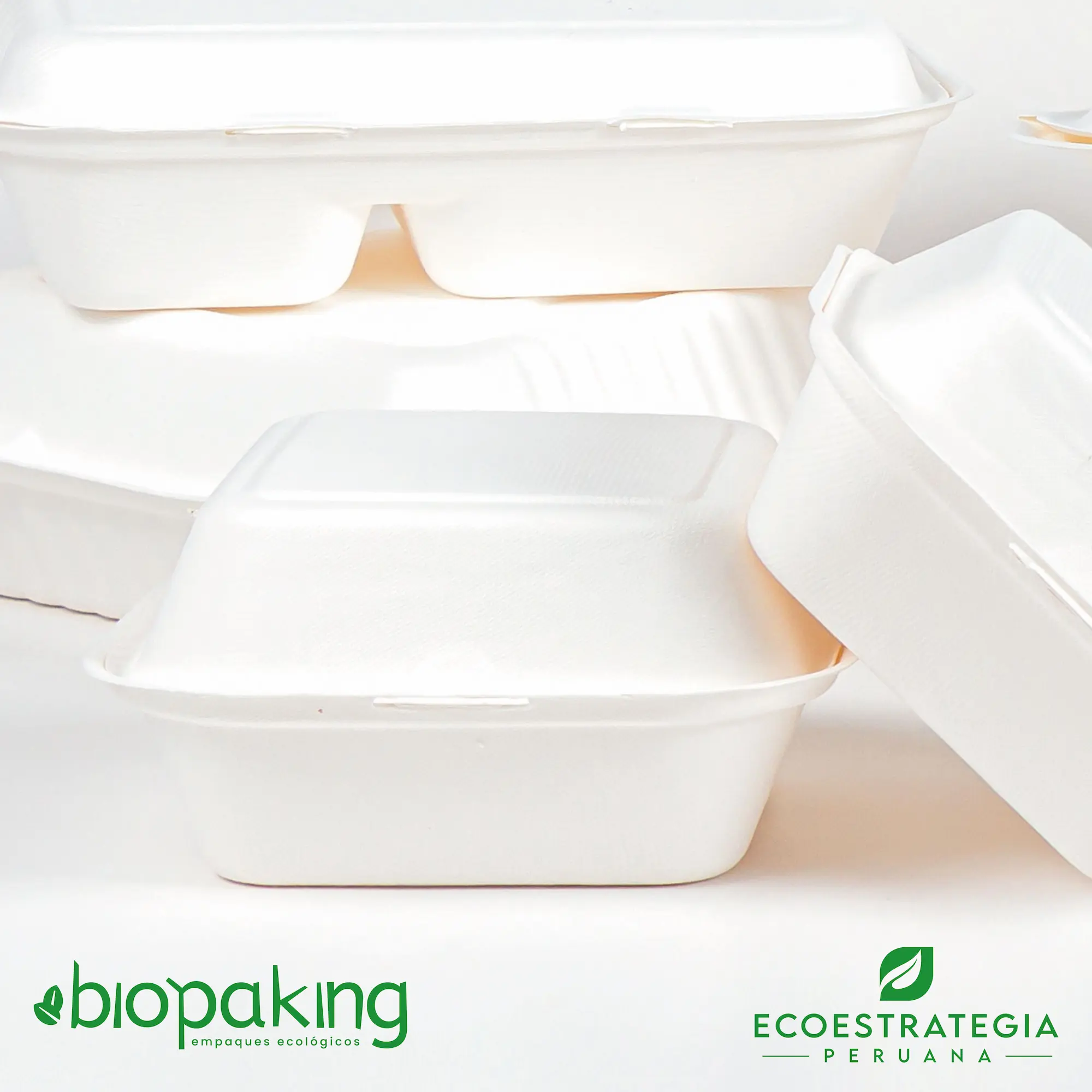 Este envase CT4 tiene una capacidad de 500ml. Producto de materiales biodegradables, hecho a base de fibra de caña de azúcar, empaques y tapers para comidas