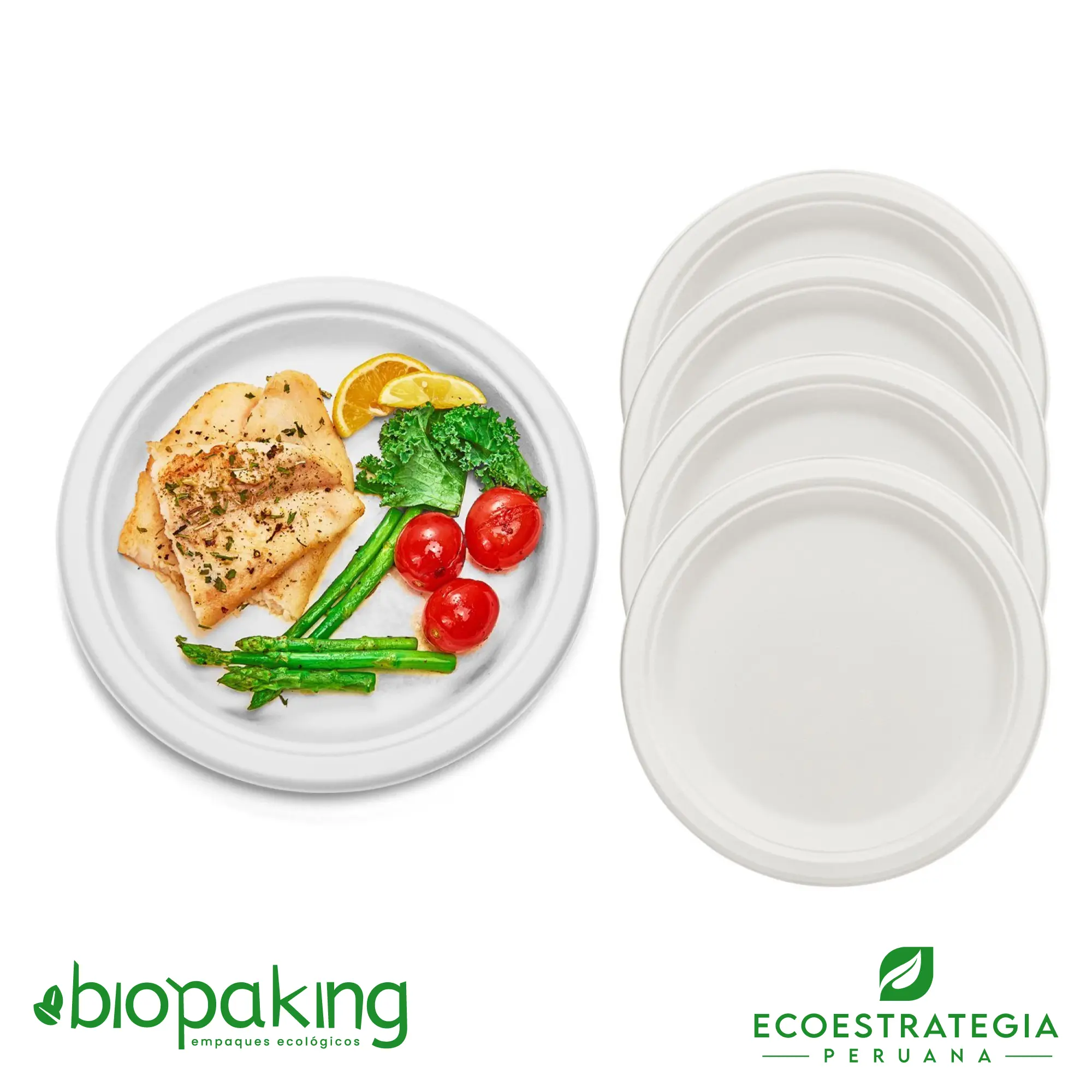 Este plato de 26cm, es un producto de materiales biodegradables, hecho a base de fibra de caña de azúcar. Cotiza envases, empaques y tapers para comidas